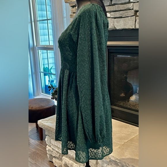 NWOT Altar’d State Midi Dress,sweetheart neck,long sheer sleeve,,raised pattern - Picture 4 of 10